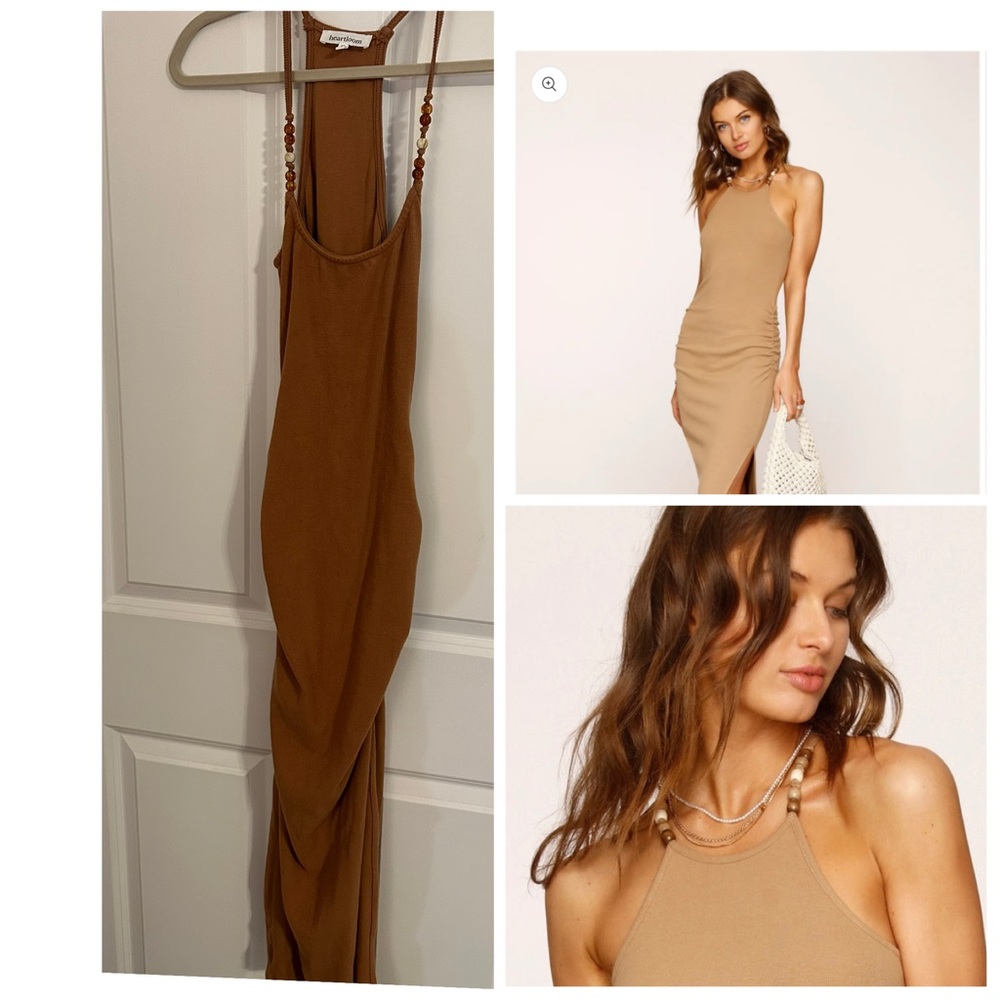 Heartloom Namira Ribbed Dress with Beaded Straps and Leg Slit in Rust Size XS